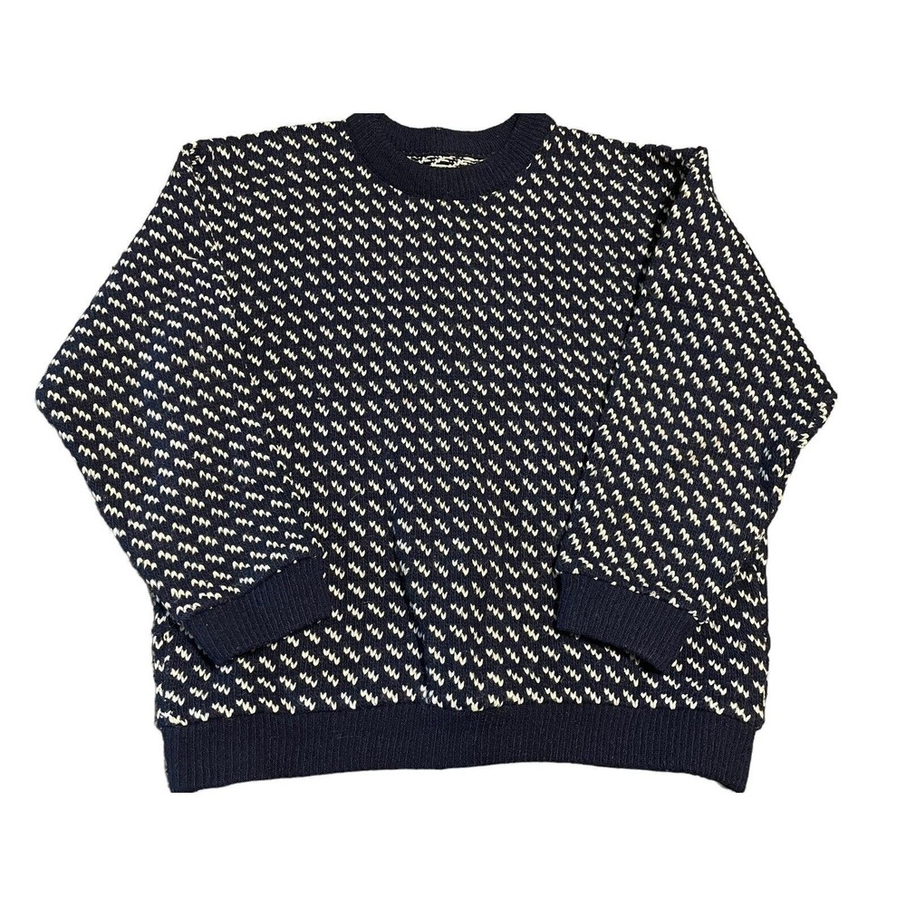 LL Bean VTG Blue Norwegian Fair Isle Fisherman Wool Sweater MEDIUM Norway READ